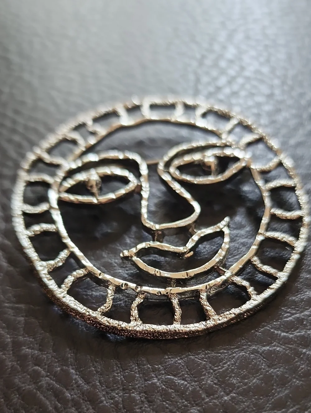 Silver Tone Sun Face Brooch - Women's Accessory